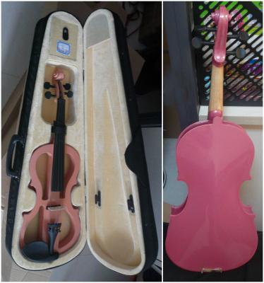 China Pink Solid Basswood Junior Electric Violins Ebony Parts With Case And Bow Promotion for sale