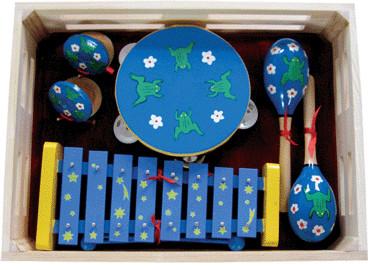 China Kawai Kids Musical Instrument With Wooden Box Outfit Four Pcs Simple Percussion Toy for sale