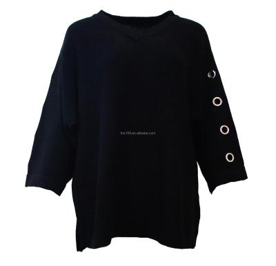 China Anti-pilling SWEATER PLUS SIZE DECORATION EYELET BLACK COTTON for sale