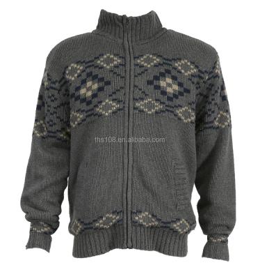 China anti-pilling MEN'S KNITTED CARDIGAN SWEATER VINTAGE JACQUARD PATTERN WITH LINER INSIDE for sale