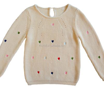 China Anti-pilling lovely heart-shaped embroidery, drop button sweater, girl's sweater for sale