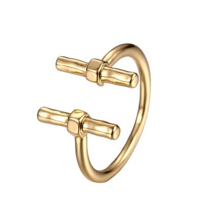 China New Fashion Style Gold Silver TRENDY Opening Adjustable Parallel Rod Ring For Women Jewelry Wholesale Gift for sale