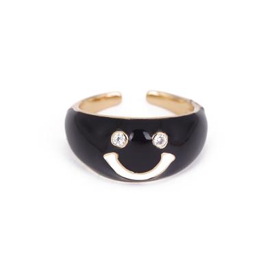 China 2022 New Arrival Fashion Design Color Smiley Face Oil Dripping Ring TRENDY Smile Ring Copper-plated Gold Inlaid Zircon Ring for sale