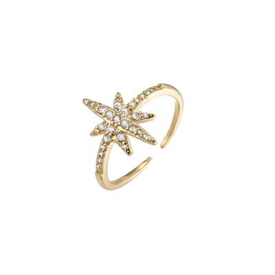 China Trendy Fashion White Stone Jewelry Eight-Tone Shinny Star Ring Gold Plated Mirco Pave Unisex Zirconia Brass Rings for sale