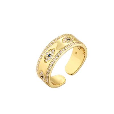 China TRENDY Hip Hop Fashion Copper Inlaid Zircon Jewelry Copper-plated 18K Gold Zircon Devil's Eye Ring for sale