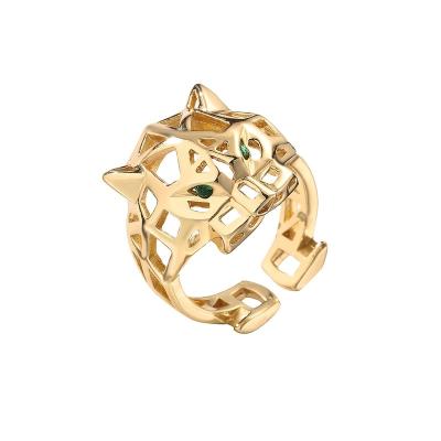 China Fashion Women Hip Hop Cutout Design Animal Leopard Ring Personality Creative Gold Plated Leopard Head Ring Jewelry for sale