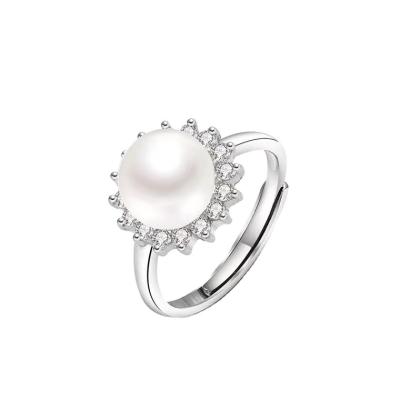 China CLASSIC Luxury High Quality Natural Freshwater Pearl With Diamond Jewelry Real 925 Sterling Silver Women Rings Set Ring For for sale