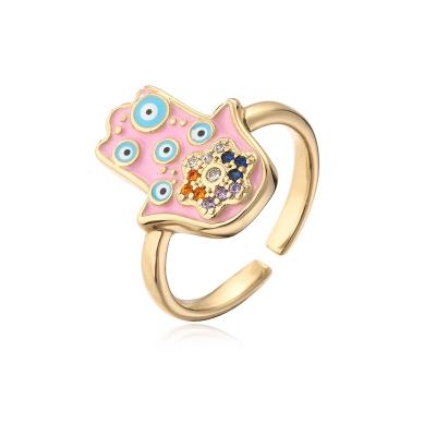 China FASHIONABLE Ring Multi Color Enamel Heart Adjustable Hand Ring Pave Cubic Zircon Open Rings for Girls and Women for sale