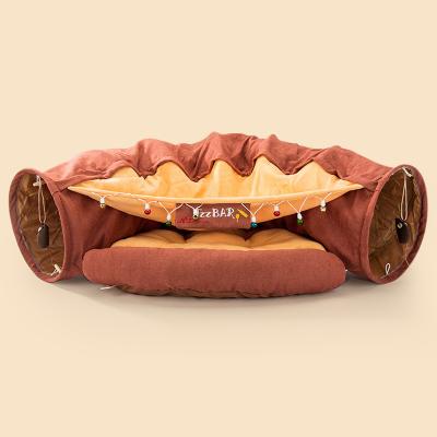 China Waterproof Collapsible Cat Tunnel Bed With Mat Pop Up Collapsible 2 Way Tube With Scratching Hole Max Hideout House For Cats for sale