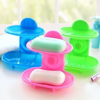 China Bathroom Sustainable Hanging Drain Plastic Wall Suction Sucker Soap Dish Holder for sale