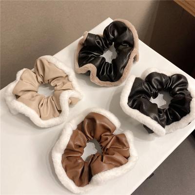 China Stylish Leather Hair Scrunchies PU Hair Scrunchies Women Fashion Leather Band Hair Scrunchies Hair Rope For Girls for sale