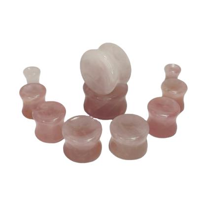 China CLASSIC Natural Pink Rose Quartz Concave Flared Ear Plugs Organic Body Jewelry Supplement Piercing Ears For Wholesale for sale