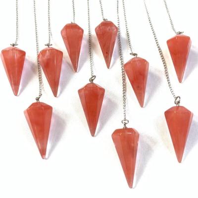 China Charm CLASSIC Energy Quartz Cherry Hexagonal Teardrop Beads Natural Stone Pendants DIY Jewelry Making For Wholesale for sale