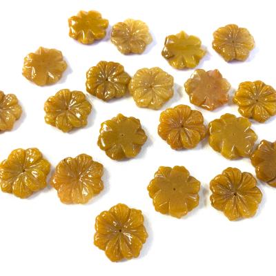 China Popular New Style Yellow Jade Gemstone Cut Flower Stone Carving For Earring Pendant Brooch for sale