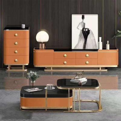 China Modern Stainless Steel High Grade TV Stand And Modern Coffee Table Set For Home for sale