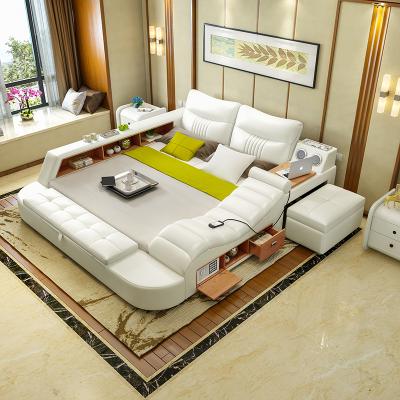 China Modern multiple smart leather bed tatami combinations white modern luxury leather bed for sale