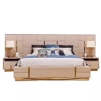 China Bookcase Headboard Modern Design Foshan Furniture Leather Bed 1.8 M Double Bed Linen Super King Fabric for sale