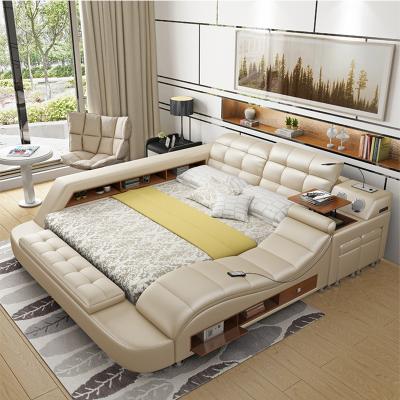 China Bookcase headboard multifunctional and practical design double bed luxurious white leather bed for sale for sale