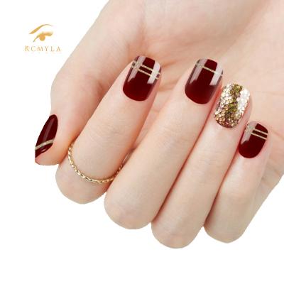 China Rose Hot Red Long Design Nail False Nails 24-Pcs Rose Red Color Curved False Nails Send Glue for sale