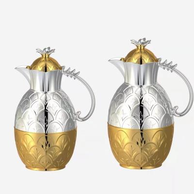 China PORTABLE Arabic coffee pot high quality gold and silver plated thermos pineapple shaped portable vacuum liner vacuum glass kettle for sale