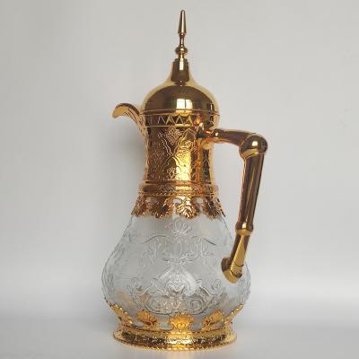 China PORTABLE 1600ML Crystal Golden Arabic Style Water Jug Good Price With Gold Decoration Arabic Glass Jar for sale