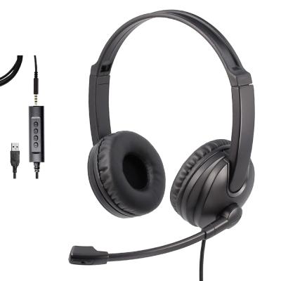 China PU Leather High Quality USB&3.5mm Noise Canceling PC Call Center Headset Phone Earphone With MIC for sale