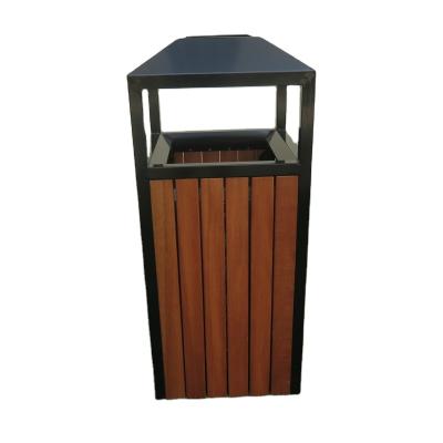 China Sustainable Public Park Trash Can Garden Furniture Outdoor Wooden Single Bin Customized Design Waste Box for sale