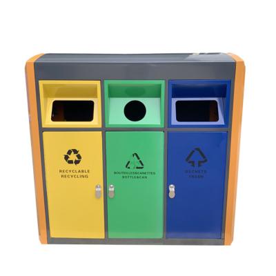 China 2020 New Style Sustainable Trash Cans Grade Steel Trash Dust Bins With Locks Metal Steel Trash Bins for sale