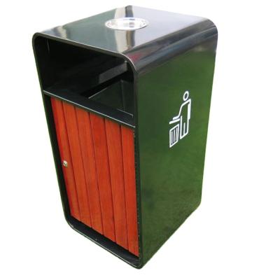 China Commercial Metal Trash Bin Ash Urns Viable Wooden Garbage Bins Round Plastic Wood Recycle Bins for sale