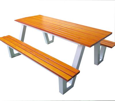 China Modern Patio Furniture Garden Table Sets Outdoor Table For Picnic Dining Wood Steel Table Bench for sale