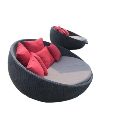 China Outdoor Side Rattan Chaise Lounge Sun Lounger Pool Round Wicker Sun Sofa for sale