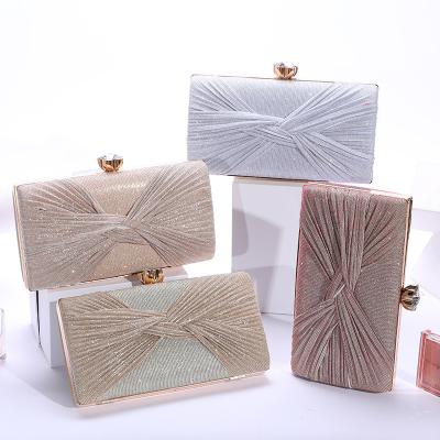 China New European and American Style Pure Color Pleated Hand Box PU Leather Crystal Evening Bags Ladies Clutch Bags for Women for sale