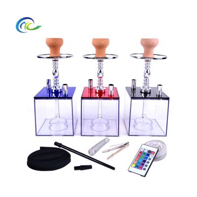 China Mukai Hot Selling Manufacturer German Brass and Acrylic Hookah Set Russian Shisha Chicha Square Shape Hookah With Led Light for sale