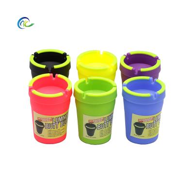 China Portable Cheap Tobacco Mukai Wholesale Smoking Accessories Plastic ABS Butt Bucket Glow in the Dark Car Ashtray for sale