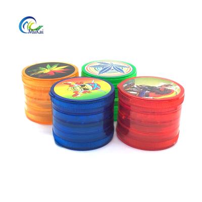 China Grinding Weed Herb Manufacture Smoking Accessories Custom Logo Printing Plastic Tobacco Tobacco Grinder 60mm 5 Layers Acrylic Herb Grinder for sale