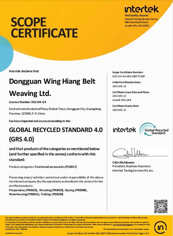 GRS - Wing Hiang Belt Weaving Co., Ltd.