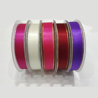 China Gold Edge Ribbon Factory Wholesale Ribbon Luxury Gift Wrapping Ribbon Edge with Gold Foil for sale