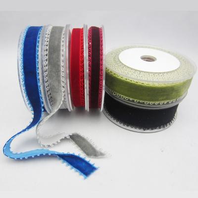 China Nylon Picot Velvet Ribbon Special Decorative Ribbon for Fashion Apparel width 5mm to 50mm Single Sided Velvet Ribbon for sale