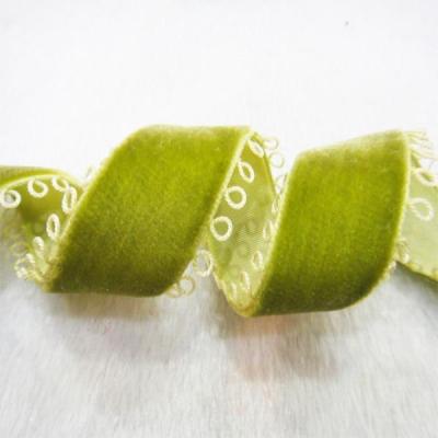 China High Quality Green Customized Color Picot Velvet Ribbon 7/8 Inch Single Sided Ear Edge Velvet Ribbon for sale