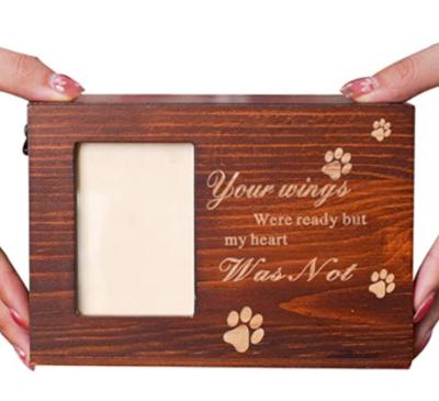 China Viable Pet Urns For Ashes Cremation Wooden Urns Funeral Caskets For Dog Cat Pet Memorial Keepsake Box With Photo Frame for sale