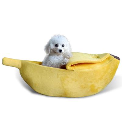 China Sustainable Cute Banana Cat Dog Bed House Pet Bed Soft Cat Cuddle Bed Lovely Pet Supplies For Cats Kittens House for sale