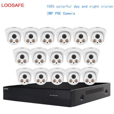 China Colorful NIGHT VISION 100% Day&Night 16CH POE NVR Kit 1080P 2MP POE IP Camera CCTV System P2P for sale