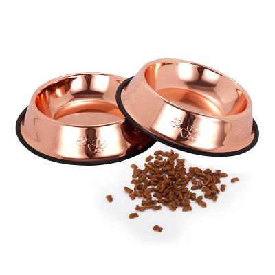 China Sustainable Cat Rose Golden Dog Bowls Small /Big Size Pet Feeding Supplies Dog Bowls Slow Water Bowl for sale