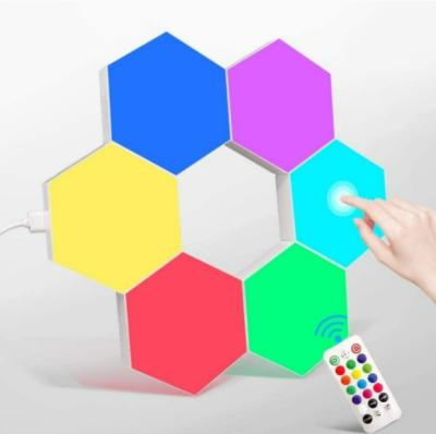 China Modern H1-23 6 in 1 RGB Touch Remote Control Smart Wall Light Party Decoration LED Hexagon Home Wall Light for sale