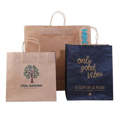 China Recyclable Custom Printed Clothing Paper Bag Shopping Brown Kraft Paper Take Out Bag With Handle for sale