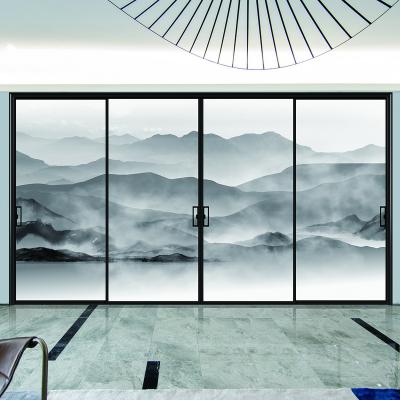 China Modern Design Style Waterproof Luxury Double Sided Black Aluminum Sliding Glass Door With Smooth End for sale