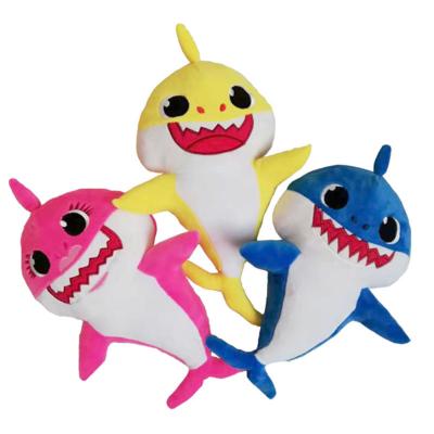 China Hot Selling Cute Fun Ocean Shark Doll LED Light Music Singing Shark Plush Animal Toys For Children for sale