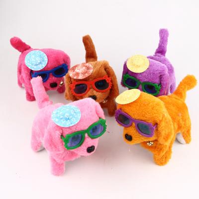 China Gift Kids Toys Plush Dog Wear Sunglasses Electric Cute Hat Printed Dress Animal Doll Plushies Soothe Toy Tail Wagging Plush Puppy Doll for sale