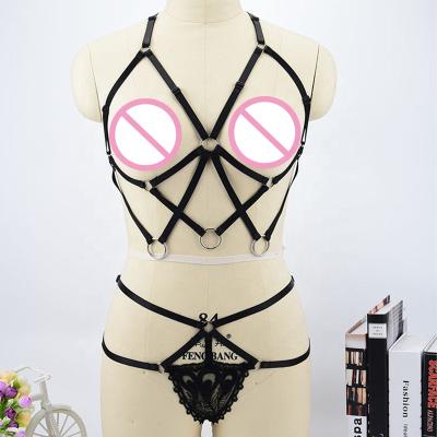 China Harness Top Black Open Breasted Fetish Bra Chest Cage Crop Cage Lingerie Bondage Bondage Jumpsuit for sale