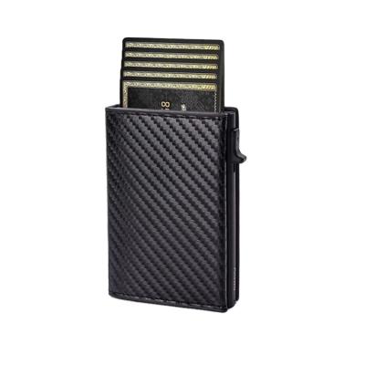 China Bogia Men's Fashion Business Gift Black Wallet Purse Metal Carbon Fiber RFID Metal Business Card Automatic Credit Card Holder for sale